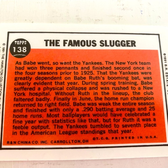 Topps Laminated Limited Edition 1991 Commemorative Babe Ruth Baseball ⚾️Card - Picture 7 of 10